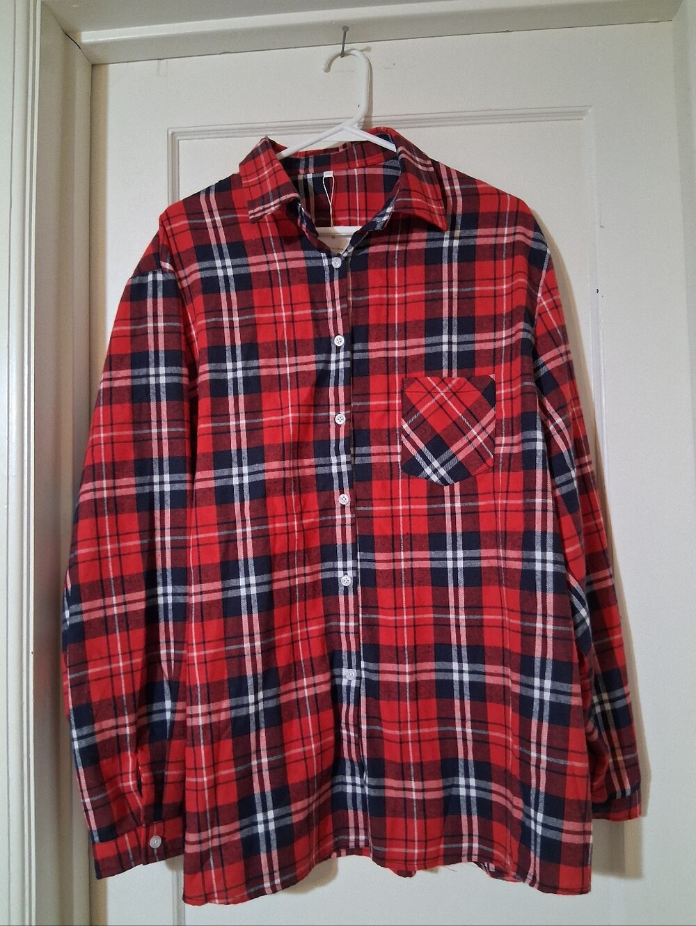 2XL Men's Flannel Button Down Shirt Red Blue Plaid Long Sleeve Pocket Sangtree - Picture 4 of 10